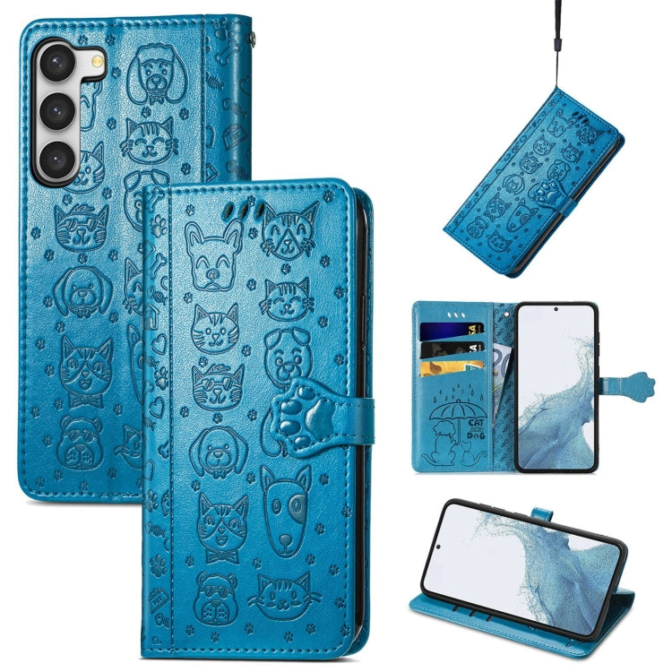 Cute Cat and Dog Embossed Leather Phone Case, For Samsung Galaxy S23 5G, For Samsung Galaxy S23+ 5G, For Samsung Galaxy S23 Ultra 5G