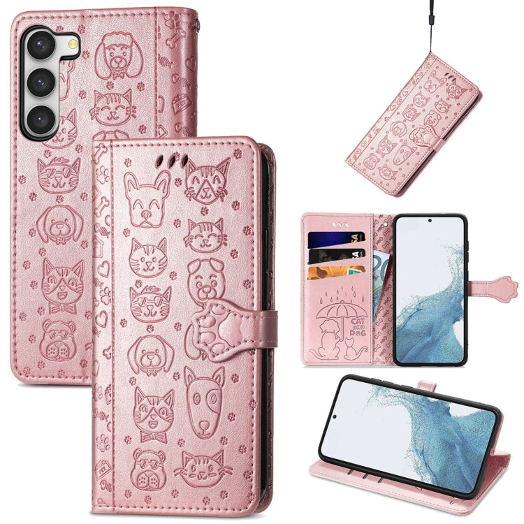 Cute Cat and Dog Embossed Leather Phone Case, For Samsung Galaxy S23 5G, For Samsung Galaxy S23+ 5G, For Samsung Galaxy S23 Ultra 5G