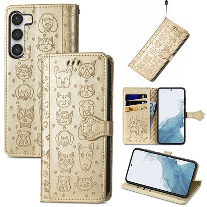 Cute Cat and Dog Embossed Leather Phone Case