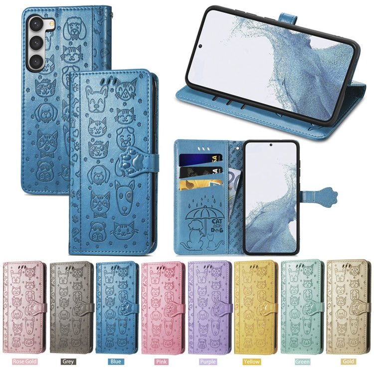 Cute Cat and Dog Embossed Leather Phone Case, For Samsung Galaxy S23 5G, For Samsung Galaxy S23+ 5G, For Samsung Galaxy S23 Ultra 5G