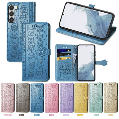 Cute Cat and Dog Embossed Leather Phone Case, For Samsung Galaxy S23 5G, For Samsung Galaxy S23+ 5G, For Samsung Galaxy S23 Ultra 5G