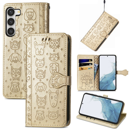 Cute Cat and Dog Embossed Leather Phone Case, For Samsung Galaxy S23 5G, For Samsung Galaxy S23+ 5G, For Samsung Galaxy S23 Ultra 5G