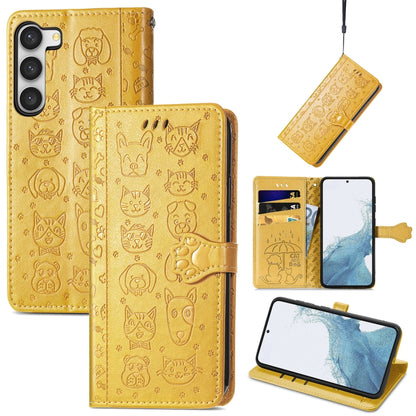 Cute Cat and Dog Embossed Leather Phone Case, For Samsung Galaxy S23 5G, For Samsung Galaxy S23+ 5G, For Samsung Galaxy S23 Ultra 5G
