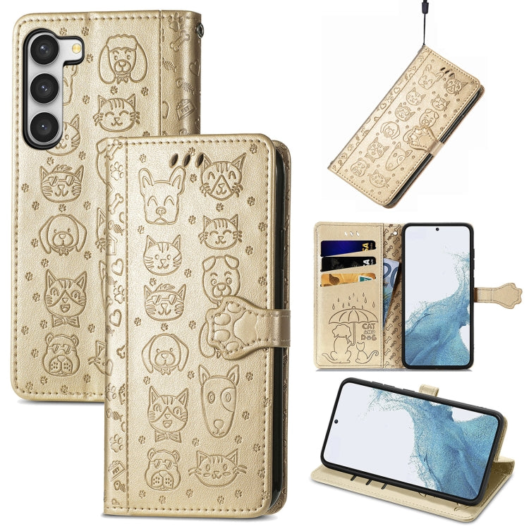 Cute Cat and Dog Embossed Leather Phone Case, For Samsung Galaxy S23 5G, For Samsung Galaxy S23+ 5G, For Samsung Galaxy S23 Ultra 5G