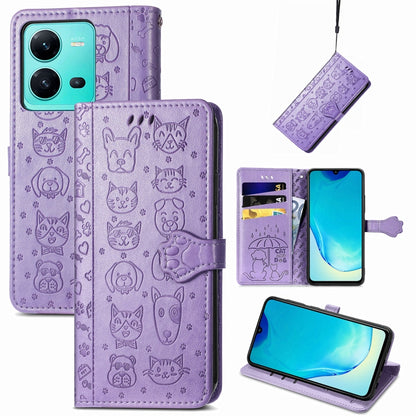 Cute Cat and Dog Embossed Leather Phone Case