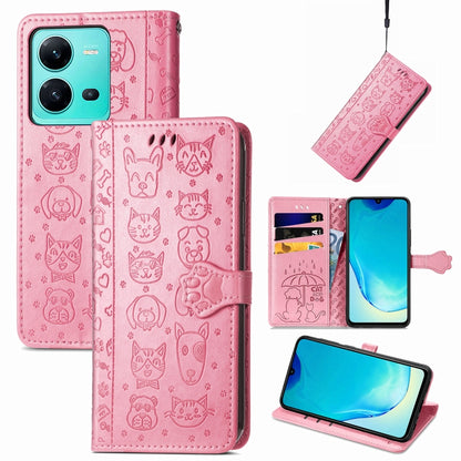 Cute Cat and Dog Embossed Leather Phone Case