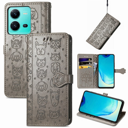 Cute Cat and Dog Embossed Leather Phone Case