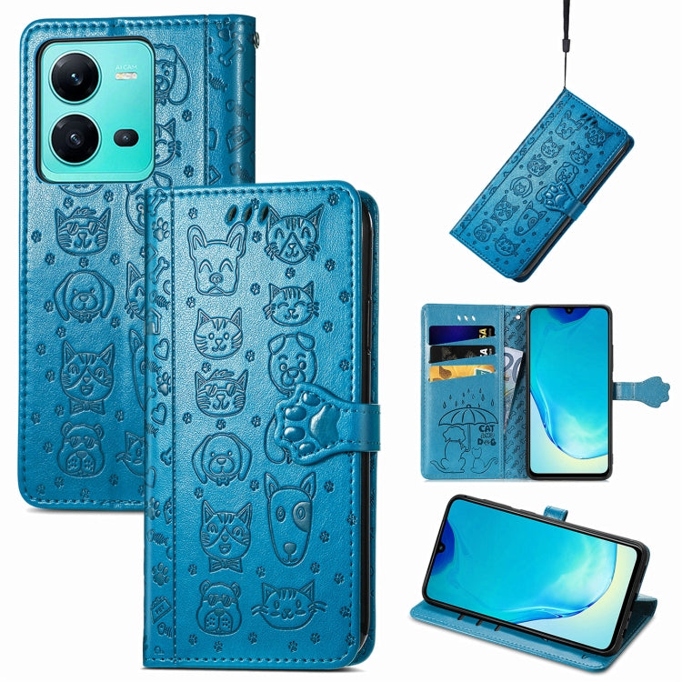 Cute Cat and Dog Embossed Leather Phone Case, For vivo V25