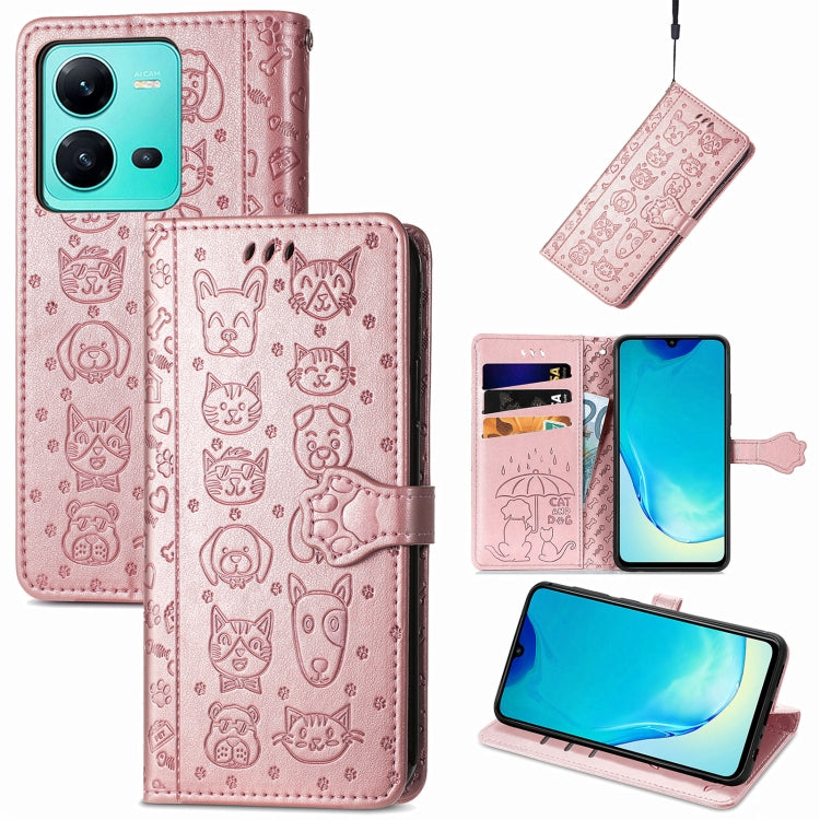 Cute Cat and Dog Embossed Leather Phone Case, For vivo V25