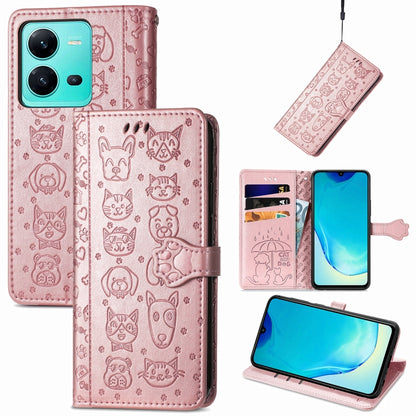 Cute Cat and Dog Embossed Leather Phone Case, For vivo V25