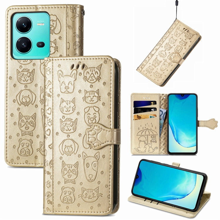 Cute Cat and Dog Embossed Leather Phone Case, For vivo V25