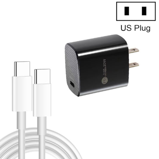 PD11 Single PD3.0 USB-C / Type-C 20W Fast Charger with 1m Type-C to Type-C Data Cable, US Plug, US Plug + Type-C to Type-C Cable