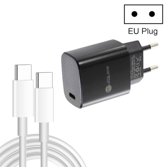 PD11 Single PD3.0 USB-C / Type-C 20W Fast Charger with 1m Type-C to Type-C Data Cable, EU Plug, EU Plug + Type-C to Type-C Cable