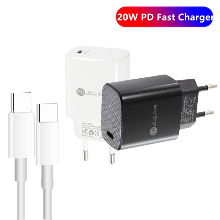 PD11 Single PD3.0 USB-C / Type-C 20W Fast Charger with 1m Type-C to Type-C Data Cable, EU Plug, EU Plug + Type-C to Type-C Cable