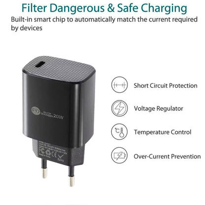 PD11 Single PD3.0 USB-C / Type-C 20W Fast Charger with 1m Type-C to Type-C Data Cable, EU Plug, EU Plug + Type-C to Type-C Cable