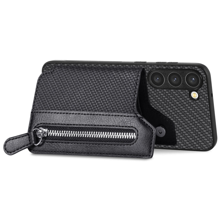 Carbon Ffiber Flip Zipper Wallet Phone Case, For Samsung Galaxy S23+ 5G, For Samsung Galaxy S23 Ultra 5G