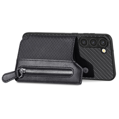 Carbon Ffiber Flip Zipper Wallet Phone Case, For Samsung Galaxy S23+ 5G, For Samsung Galaxy S23 Ultra 5G