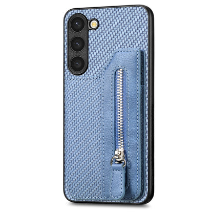 Carbon Ffiber Flip Zipper Wallet Phone Case, For Samsung Galaxy S23+ 5G, For Samsung Galaxy S23 Ultra 5G