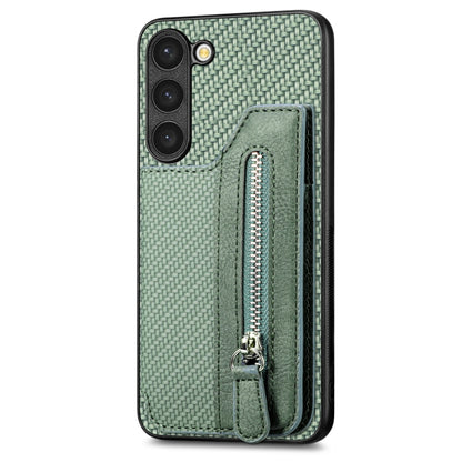 Carbon Ffiber Flip Zipper Wallet Phone Case, For Samsung Galaxy S23+ 5G, For Samsung Galaxy S23 Ultra 5G