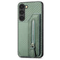 Carbon Ffiber Flip Zipper Wallet Phone Case, For Samsung Galaxy S23+ 5G, For Samsung Galaxy S23 Ultra 5G