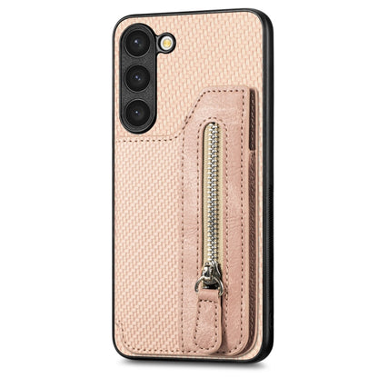 Carbon Ffiber Flip Zipper Wallet Phone Case, For Samsung Galaxy S23+ 5G, For Samsung Galaxy S23 Ultra 5G