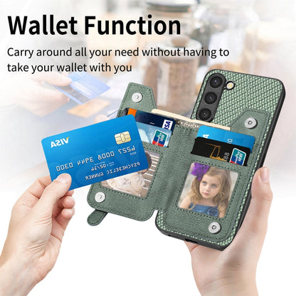 Carbon Ffiber Flip Zipper Wallet Phone Case, For Samsung Galaxy S23+ 5G, For Samsung Galaxy S23 Ultra 5G