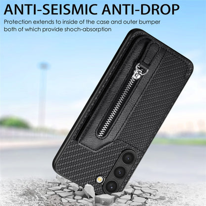 Carbon Ffiber Flip Zipper Wallet Phone Case, For Samsung Galaxy S23+ 5G, For Samsung Galaxy S23 Ultra 5G