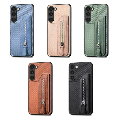 Carbon Ffiber Flip Zipper Wallet Phone Case, For Samsung Galaxy S23+ 5G, For Samsung Galaxy S23 Ultra 5G