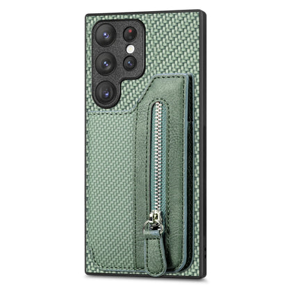 Carbon Ffiber Flip Zipper Wallet Phone Case, For Samsung Galaxy S23+ 5G, For Samsung Galaxy S23 Ultra 5G
