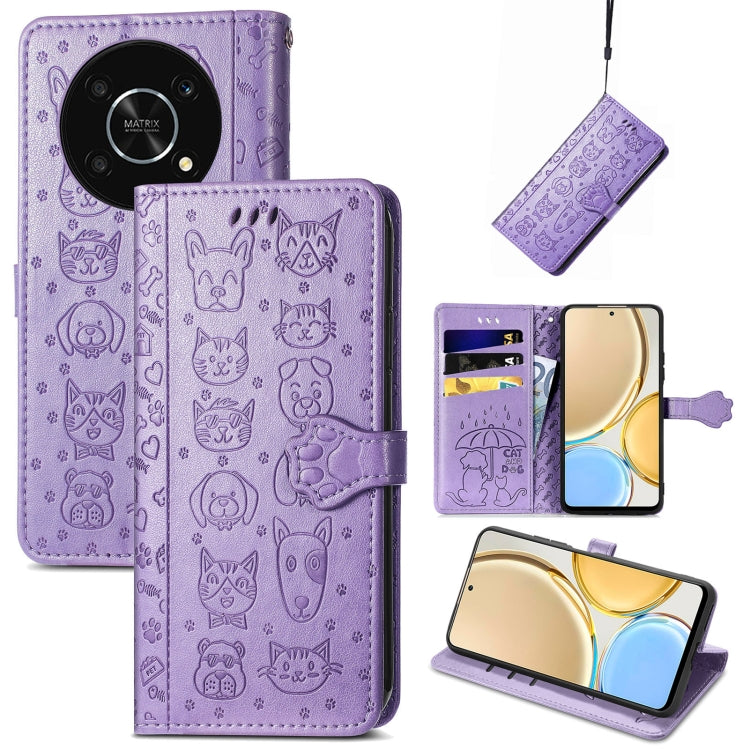 Cute Cat and Dog Embossed Leather Phone Case, For Huawei Nova Y90, For Motorola Edge 30 Neo, For Nokia C21