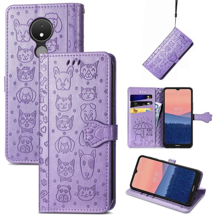 Cute Cat and Dog Embossed Leather Phone Case, For Huawei Nova Y90, For Motorola Edge 30 Neo, For Nokia C21