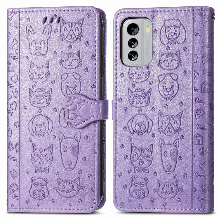 Cute Cat and Dog Embossed Leather Phone Case, For Nokia G60