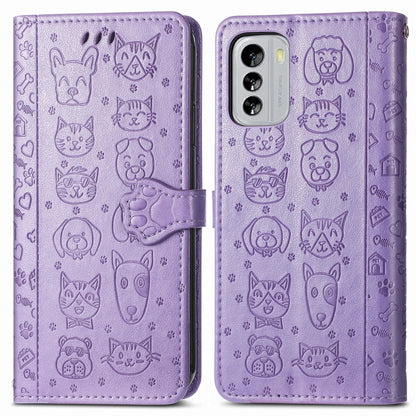 Cute Cat and Dog Embossed Leather Phone Case, For Nokia G60