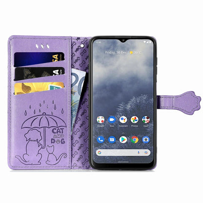 Cute Cat and Dog Embossed Leather Phone Case, For Nokia G60