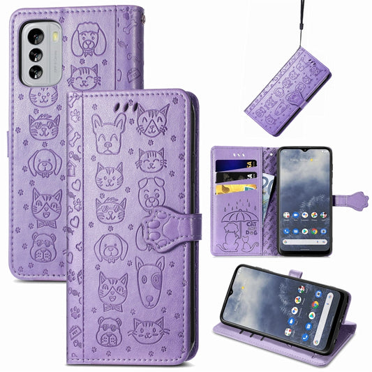 Cute Cat and Dog Embossed Leather Phone Case, For Nokia G60