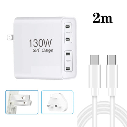 GaN 130W 4-Port USB-C PD65W / PD30W Multi Port Type-C Charger with 2m Type-C to Type-C Data Cable Set