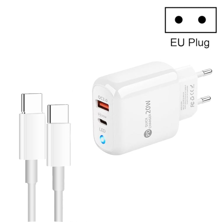 PD04 Type-C + USB Mobile Phone Charger with Type-C to Type-C Cable, EU Plug
