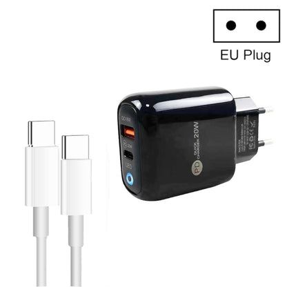 PD04 Type-C + USB Mobile Phone Charger with Type-C to Type-C Cable, EU Plug