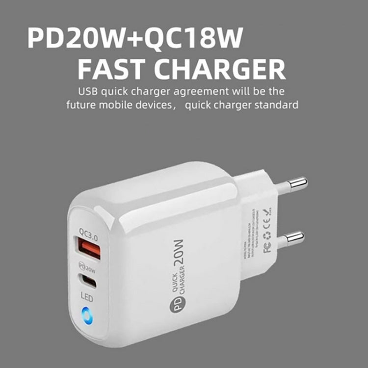 PD04 Type-C + USB Mobile Phone Charger with Type-C to Type-C Cable, EU Plug