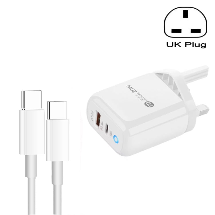 PD04 Type-C + USB Mobile Phone Charger with Type-C to Type-C Cable, UK Plug, UK Plug + Type-C to Type-C Cable