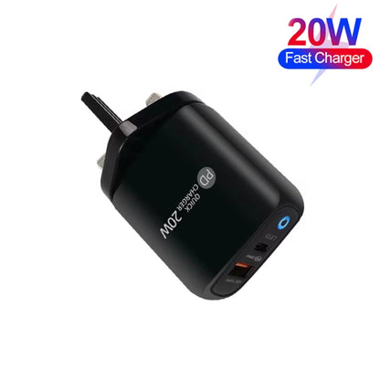 PD04 Type-C + USB Mobile Phone Charger with Type-C to Type-C Cable, UK Plug, UK Plug + Type-C to Type-C Cable
