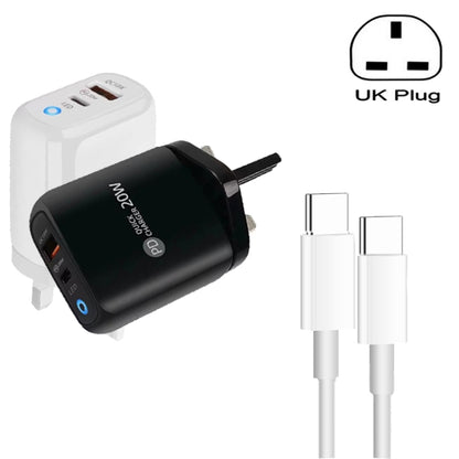PD04 Type-C + USB Mobile Phone Charger with Type-C to Type-C Cable, UK Plug, UK Plug + Type-C to Type-C Cable