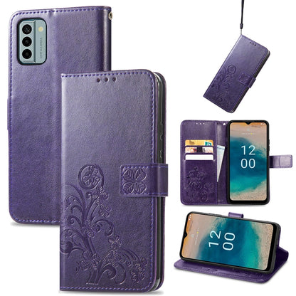 Four-leaf Clasp Embossed Buckle Leather Phone Case