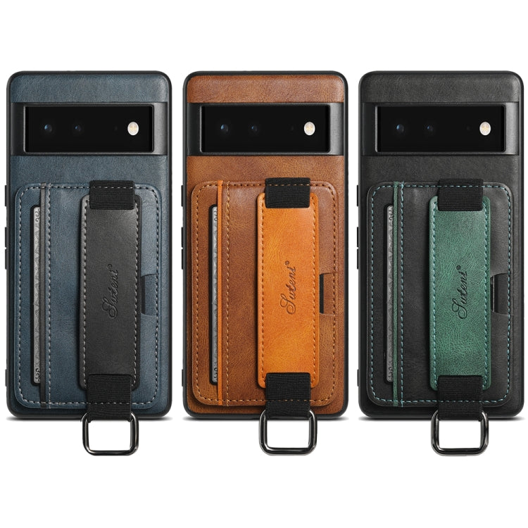 Suteni H13 Card Wallet Wrist Strap Holder PU Phone Case