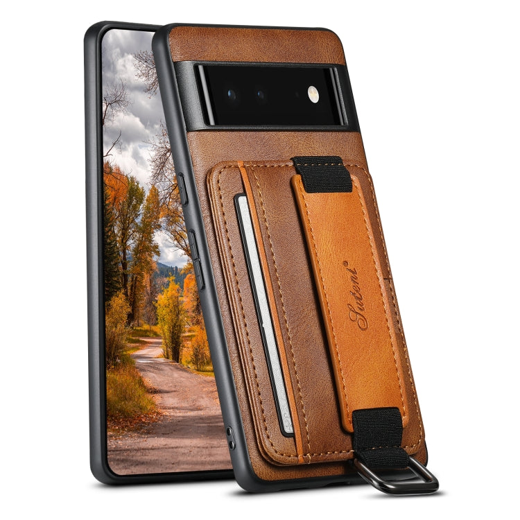 Suteni H13 Card Wallet Wrist Strap Holder PU Phone Case