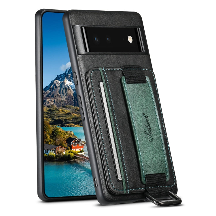 Suteni H13 Card Wallet Wrist Strap Holder PU Phone Case