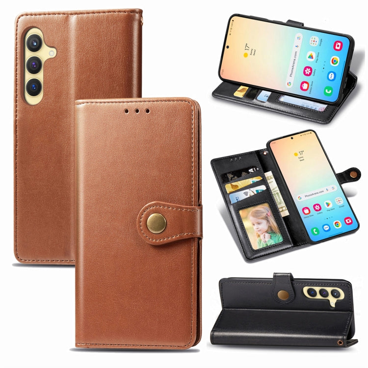 Retro Solid Color Buckle Leather Phone Case, For Samsung Galaxy S24+ 5G, For Samsung Galaxy S24 5G, For Samsung Galaxy A34 5G, For Samsung Galaxy A54 5G