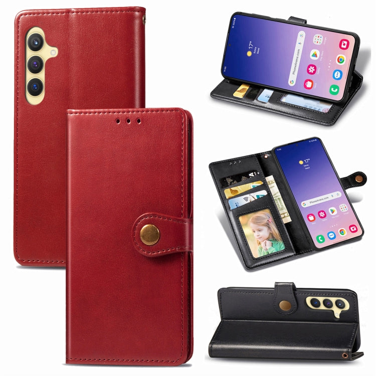Retro Solid Color Buckle Leather Phone Case, For Samsung Galaxy S24+ 5G, For Samsung Galaxy S24 5G, For Samsung Galaxy A34 5G, For Samsung Galaxy A54 5G
