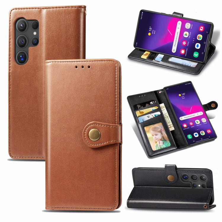 Retro Solid Color Buckle Leather Phone Case, For Samsung Galaxy S25 5G, For Samsung Galaxy S25+ 5G, For Samsung Galaxy S25 Ultra 5G, For Samsung Galaxy S24 Ultra 5G