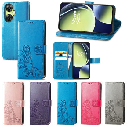 Four-leaf Clasp Embossed Buckle Leather Phone Case